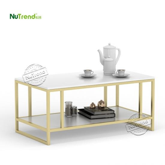 wholesale square marble top gold  metal frame coffee table  furniture factory